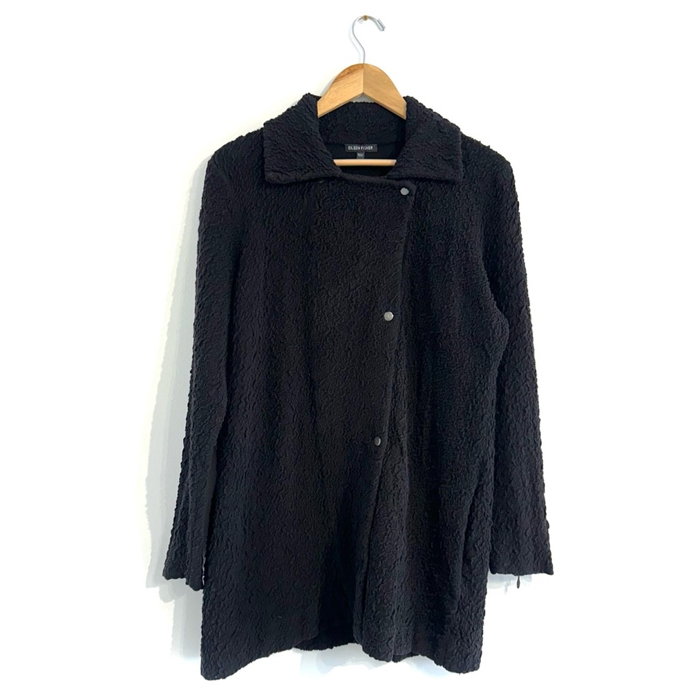 Eileen Fisher Textured jacket black snap button collared pockets